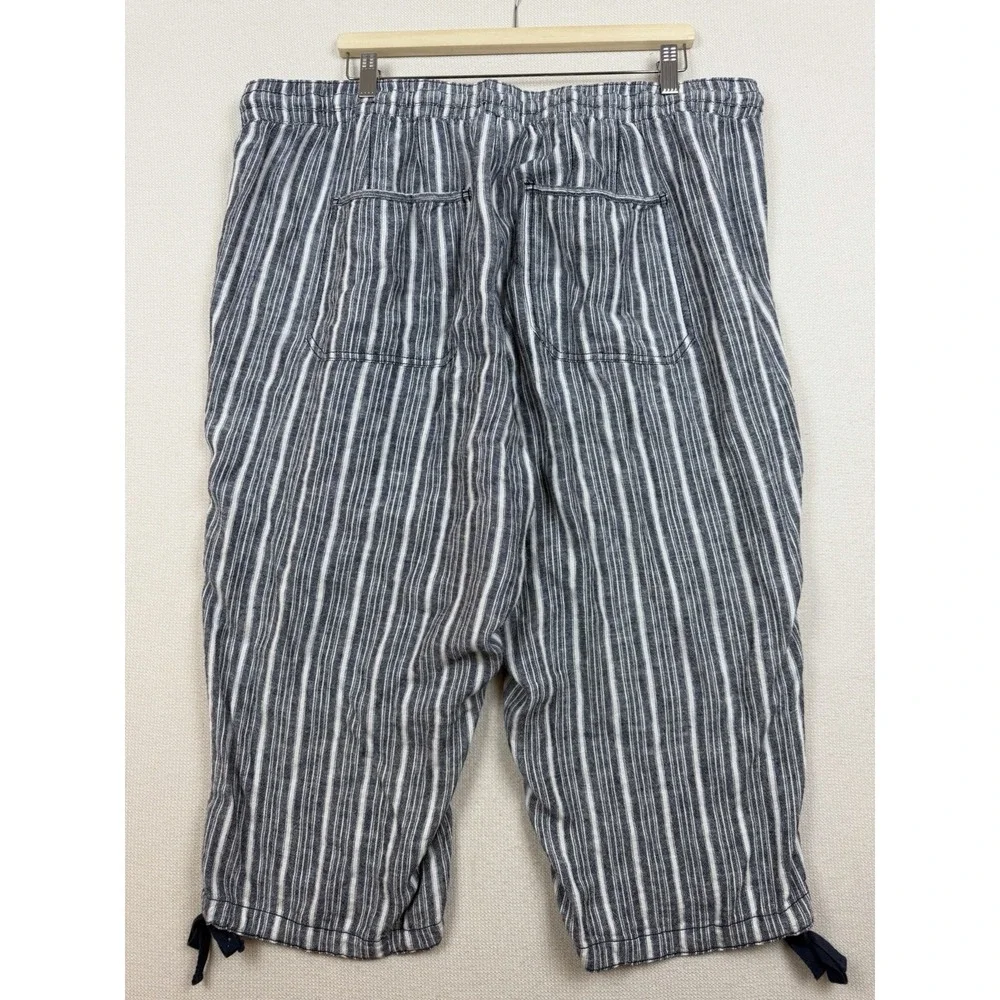 Lane Bryant Striped Blue White Capri Pant Plus 18/20 Resort Linen Blend Beach - Picture 2 of 10